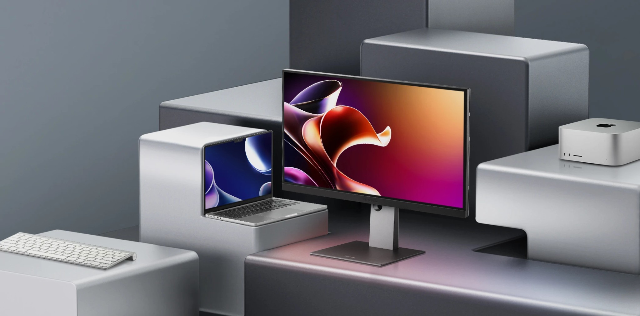 ViewSonic monitor in a creative desktop setup